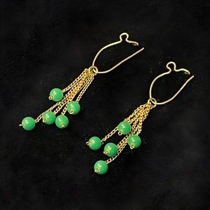 ✨Elegant 14k Gold and Jade Color Beads Tassel Earrings